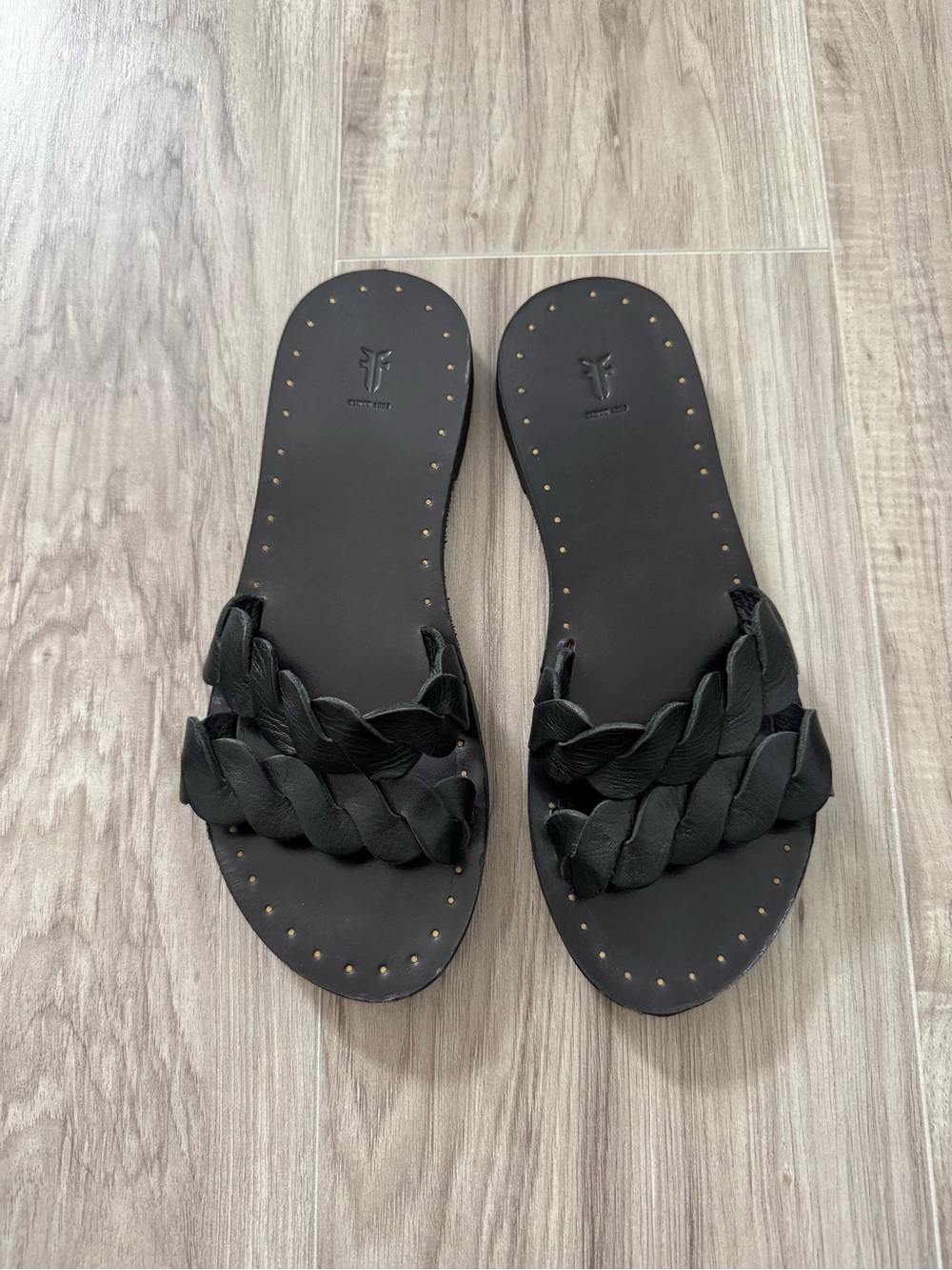 Frye Black Leather Braided Slide Sandals - Women’s Size 8